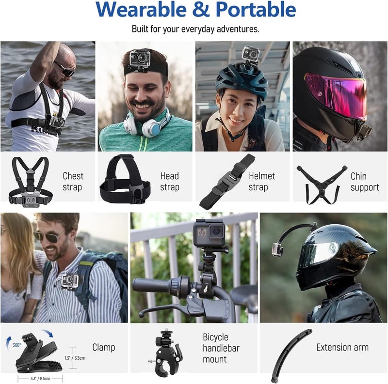 ZEYUTOM 40-in-1 Action Camera Accessories Kit for Gopro Hero 13 12 11 10 9 8 7 6 5 4 3, Chest Strap for DJI OSMO Action 5 PRO 4 3 2, Accessory Set for insta360 X4 X3, for AKASO/SJCAM, With mobile phone holder - Image 4